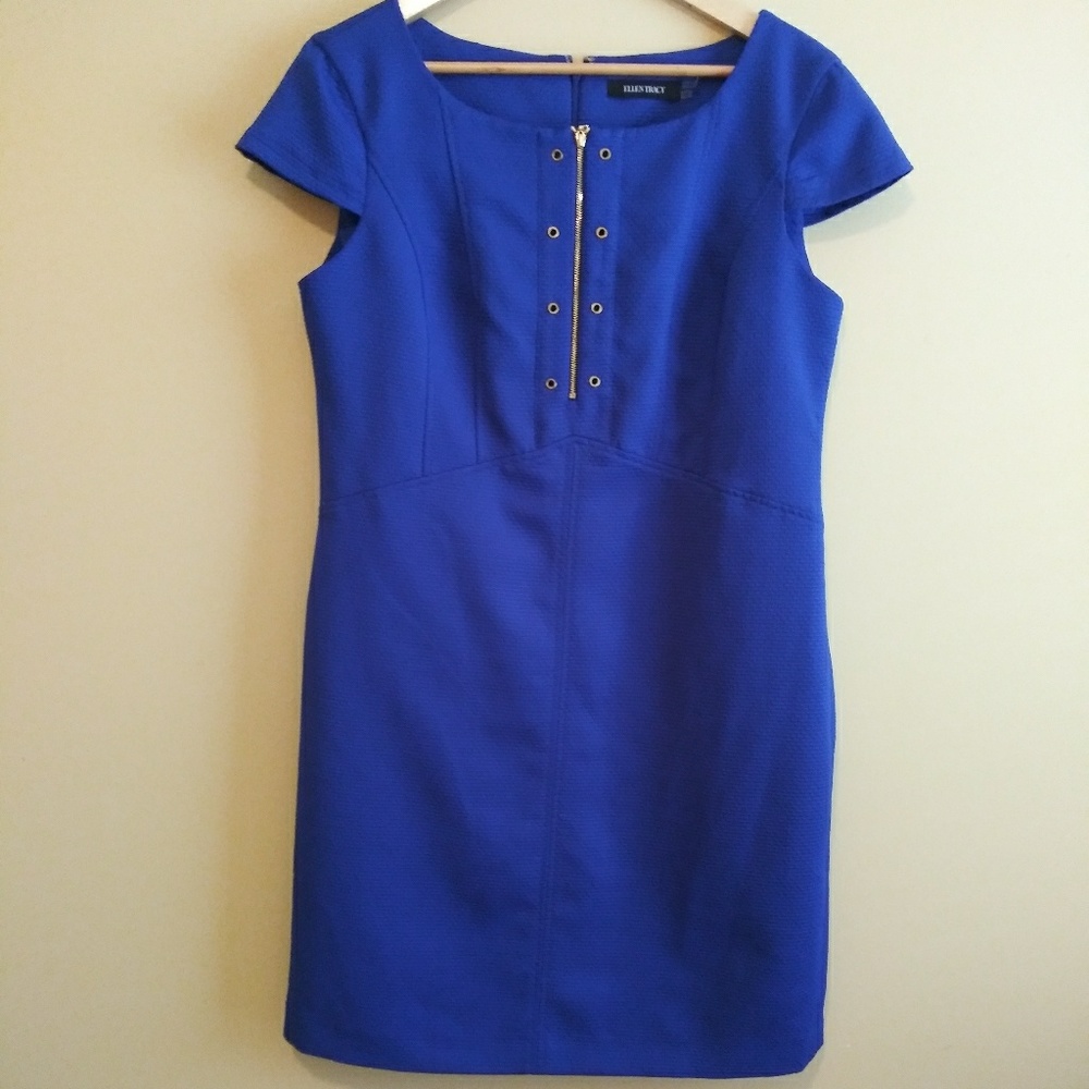 Ellen Tracy Blue dress gold detail